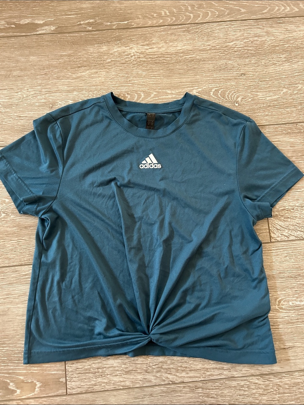 adidas Teal Short Sleeve Knot Front Performance Tee